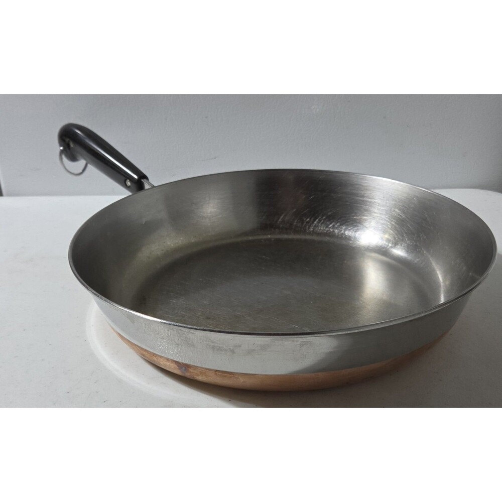 Vintage 1801 REVERE WARE 10" Stainless Skillet Copper Bottom Pre-1968 No Lid